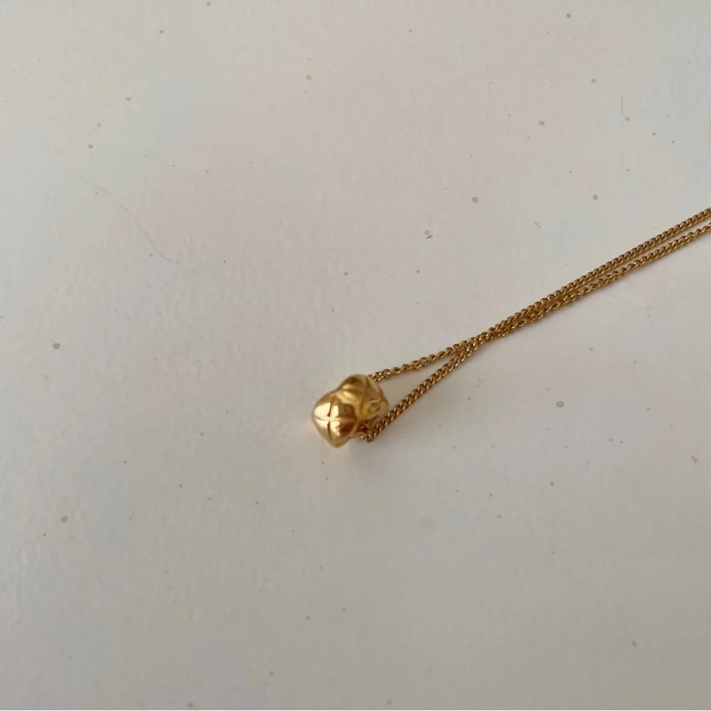 Gold Necklace with Textured Quilted Barrel Pendant - Picture 7 of 8